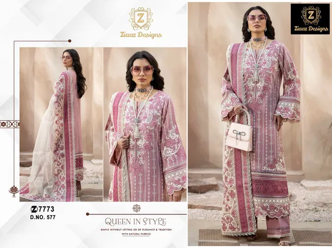 HR By Ziaaz 577 Cotton Embroidered Pakistani Designer Dress Material Wholesale Market